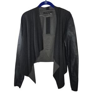 Stella & Jamie Rio Black Leather Sleeve Knit Crochet Jacket Size Large